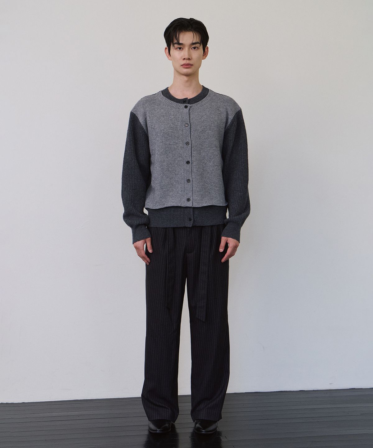 로랑서울(LAURANTSEOUL) Layered wool knit cardigan(Charcoal)