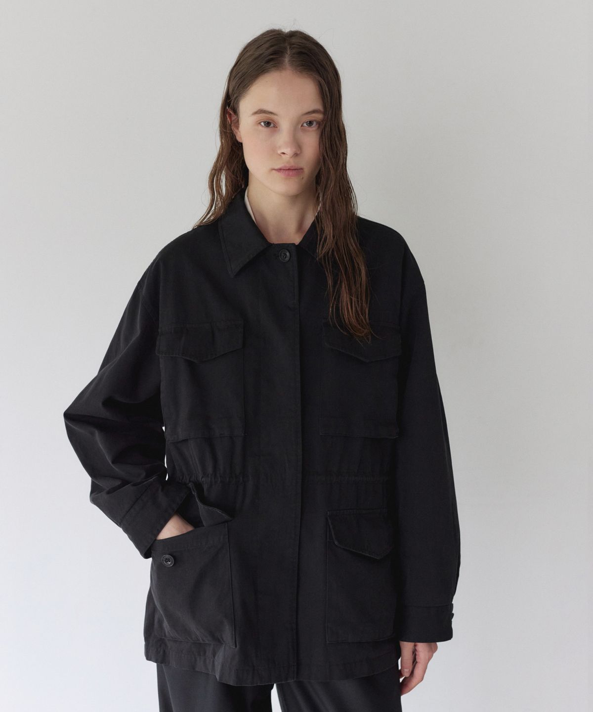 이어닝(YEARNING) WASHED COTTON FIELD JACKET, BLACK