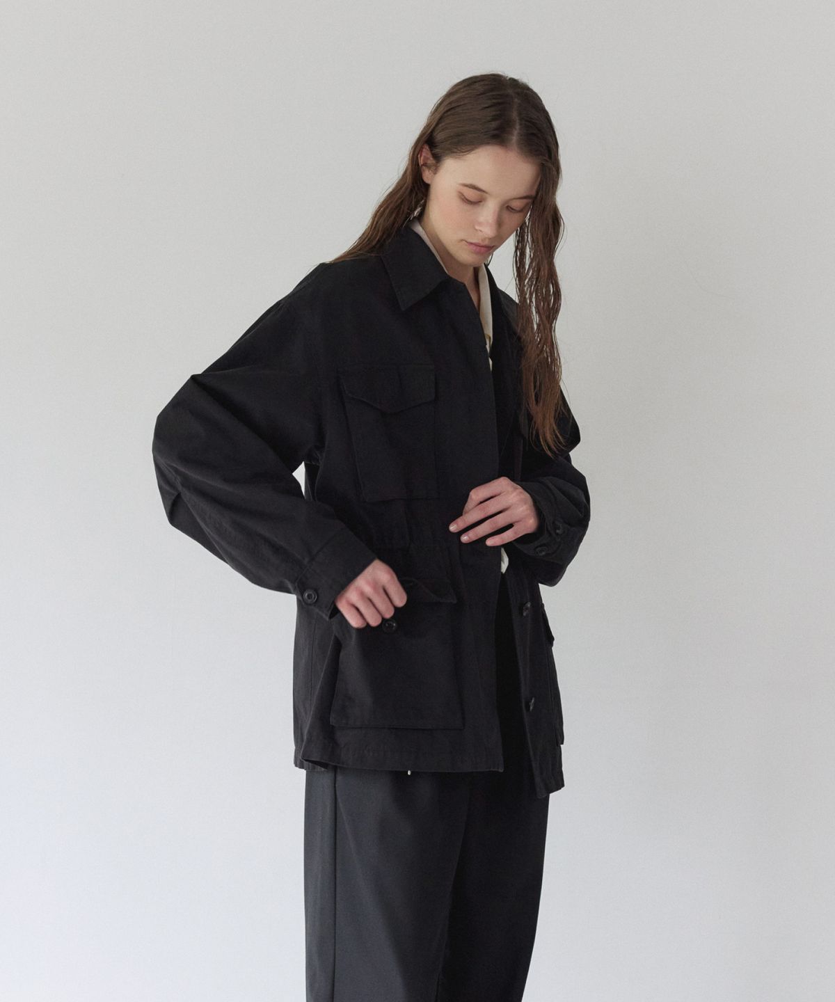 이어닝(YEARNING) WASHED COTTON FIELD JACKET, BLACK