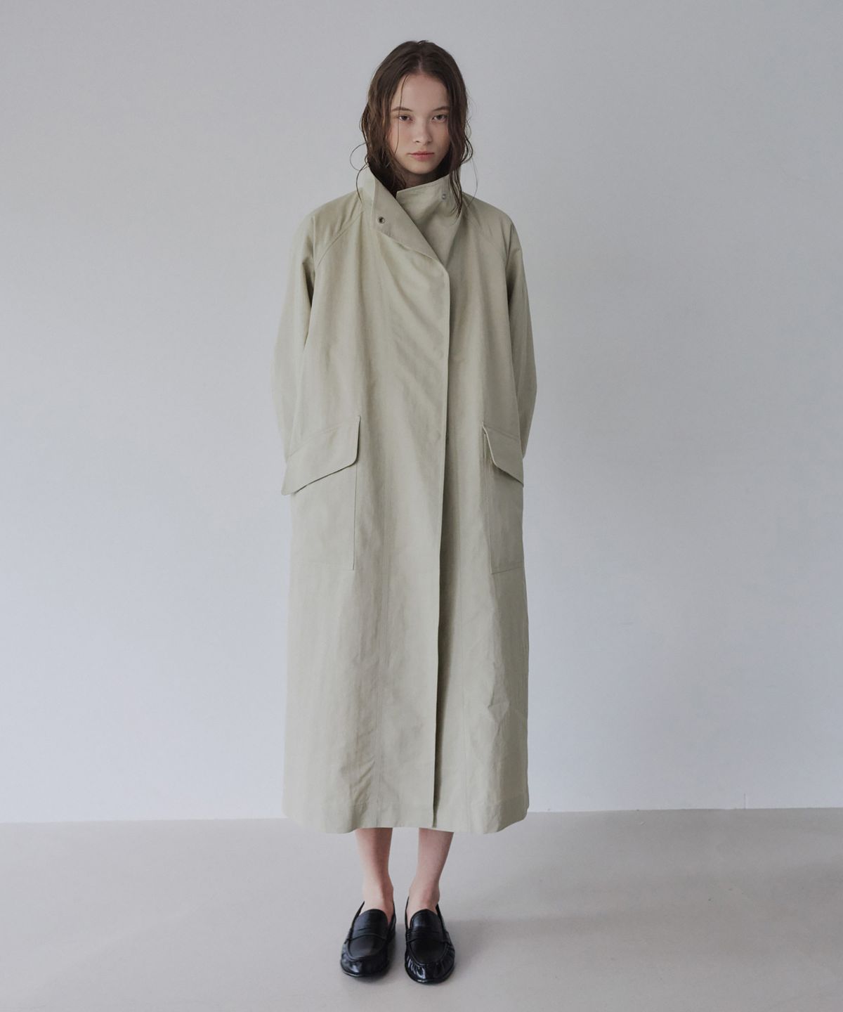 이어닝(YEARNING) ROUGH HIGH-NECK TRENCH COAT, DUSTY BEIGE