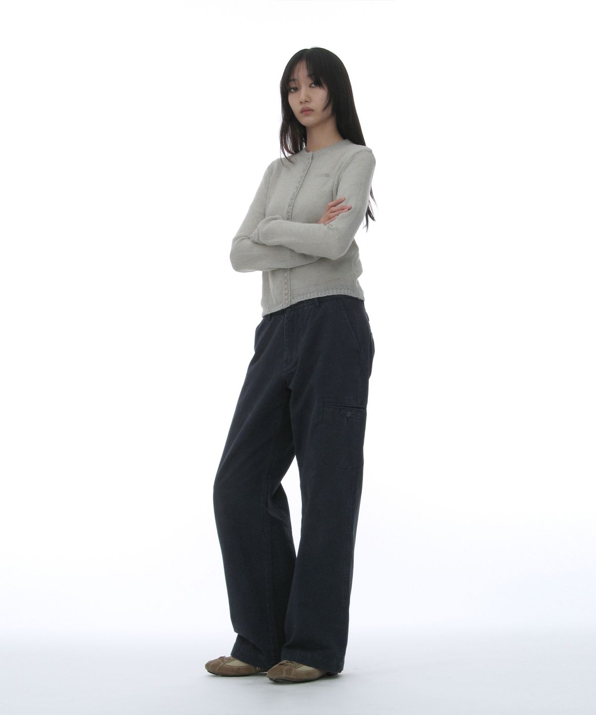 파르티멘토 우먼(PARTIMENTO WOMEN) 더스티 워시드 치노 팬츠_네이비