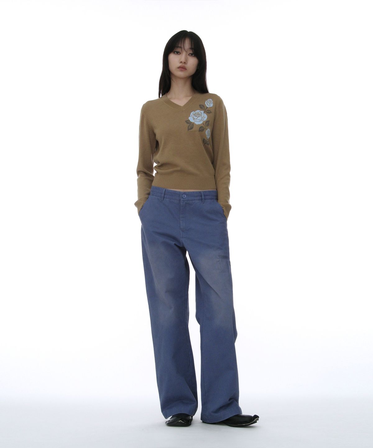 파르티멘토 우먼(PARTIMENTO WOMEN) 더스티 워시드 치노 팬츠_블루