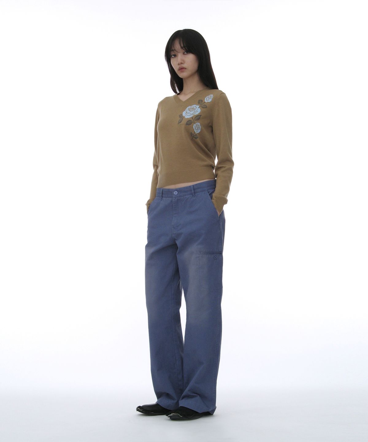 파르티멘토 우먼(PARTIMENTO WOMEN) 더스티 워시드 치노 팬츠_블루