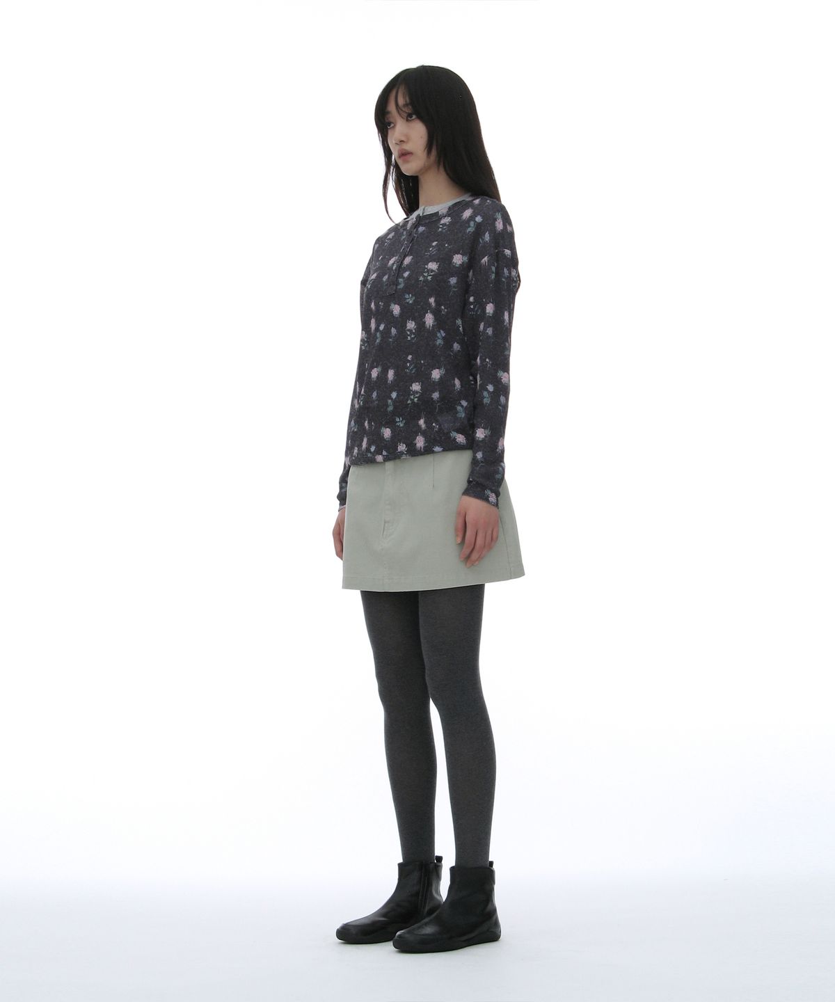 파르티멘토 우먼(PARTIMENTO WOMEN) 헨리넥 롱슬리브 탑_블랙