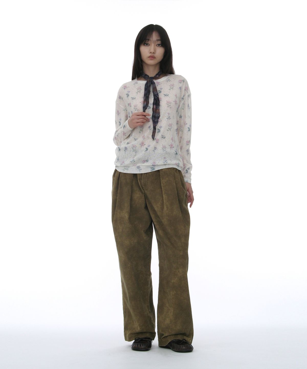 파르티멘토 우먼(PARTIMENTO WOMEN) 헨리넥 롱슬리브 탑_아이보리 플로럴
