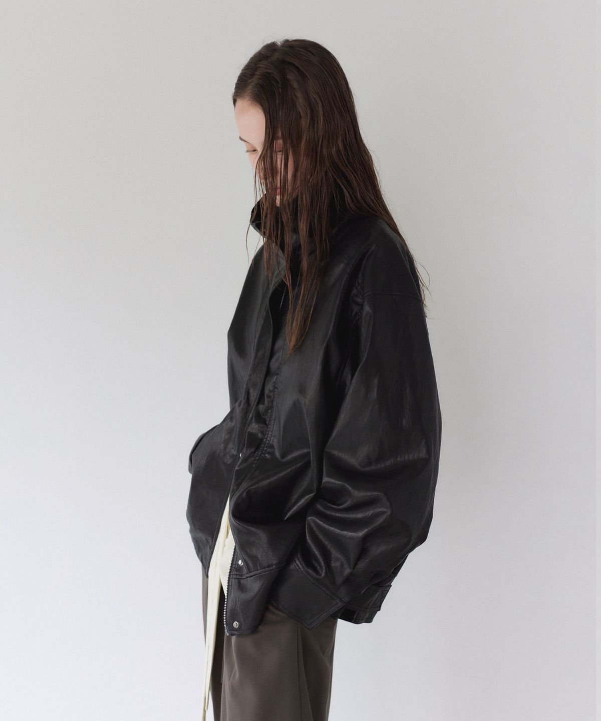 이어닝(YEARNING) HIGH-NECK LEATHER JACKET, BLACK