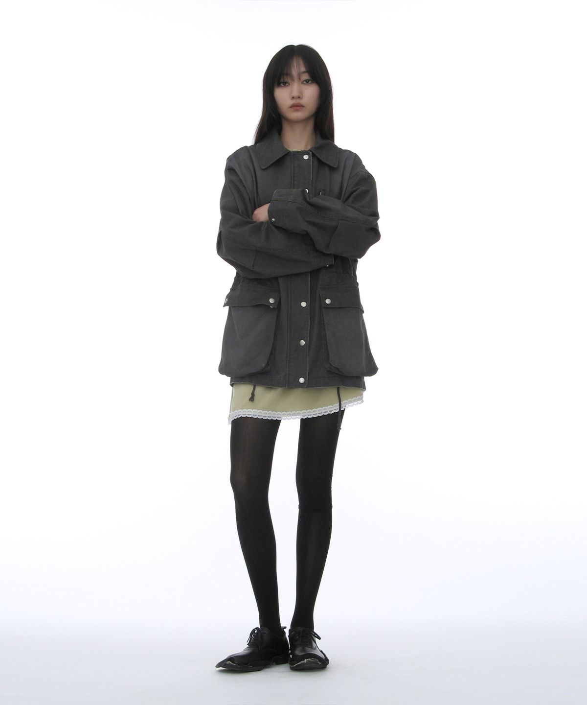 파르티멘토 우먼(PARTIMENTO WOMEN) 워시드 초어 코트_차콜