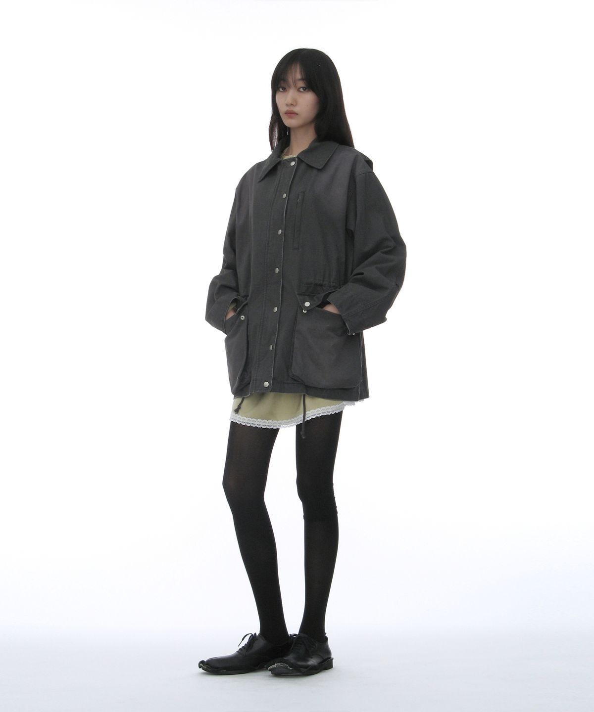 파르티멘토 우먼(PARTIMENTO WOMEN) 워시드 초어 코트_차콜