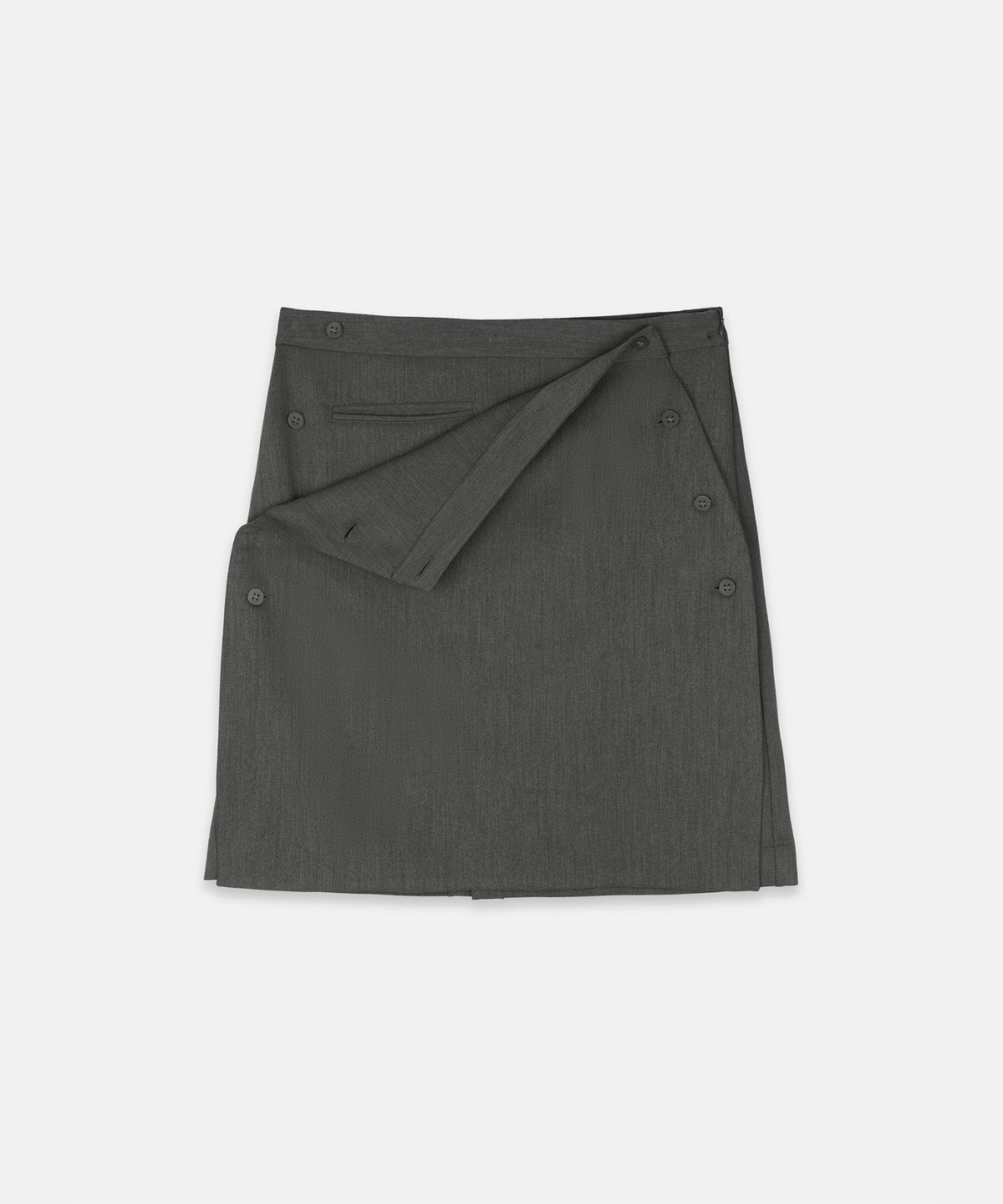 나체(NACHE) LAYERED BUTTON MIDI SKIRT MELANGE CHARCOAL