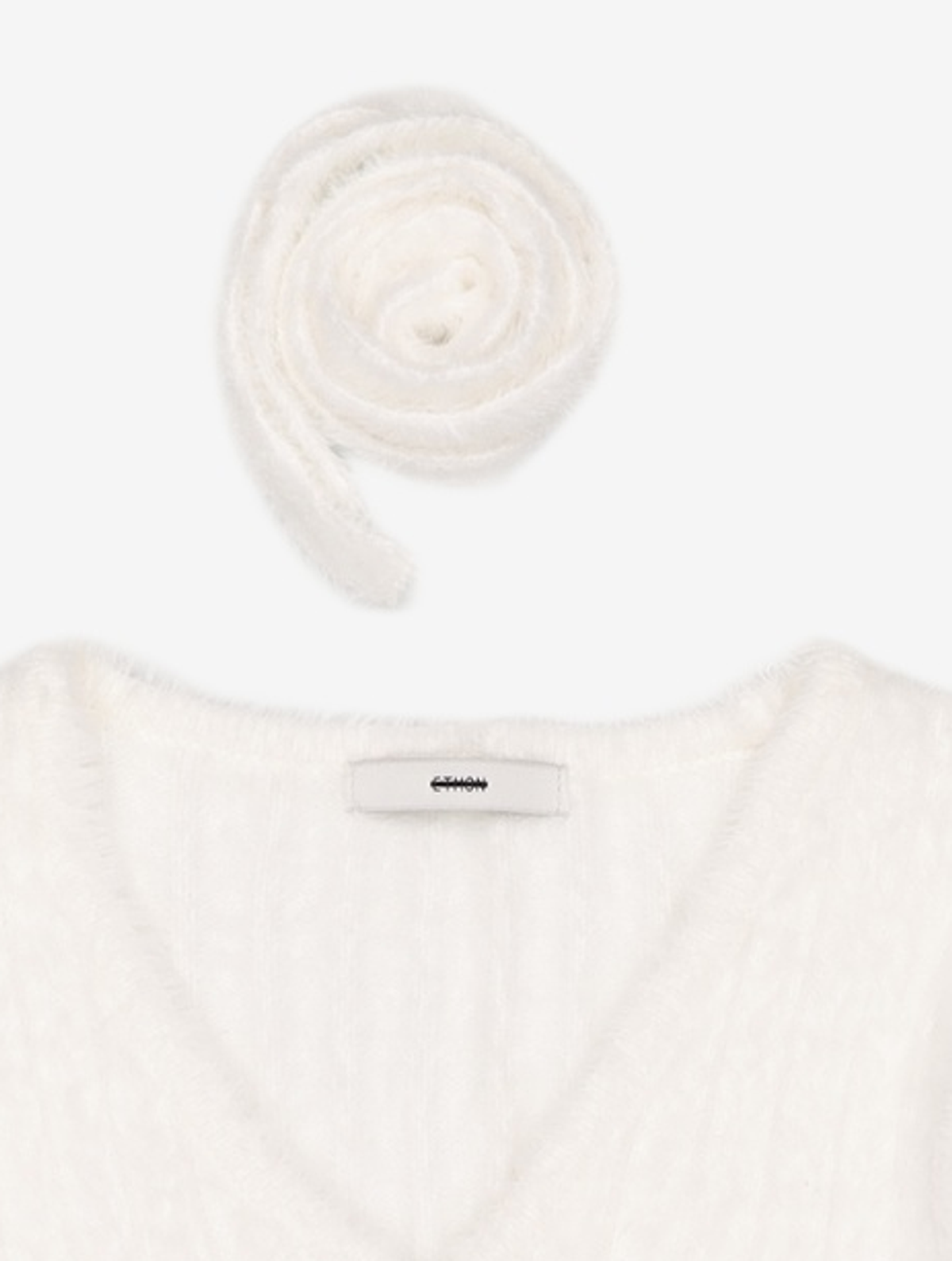 에트몽(ETMON) Fluffy Scarf Knit Cardigan, Ivory FREE