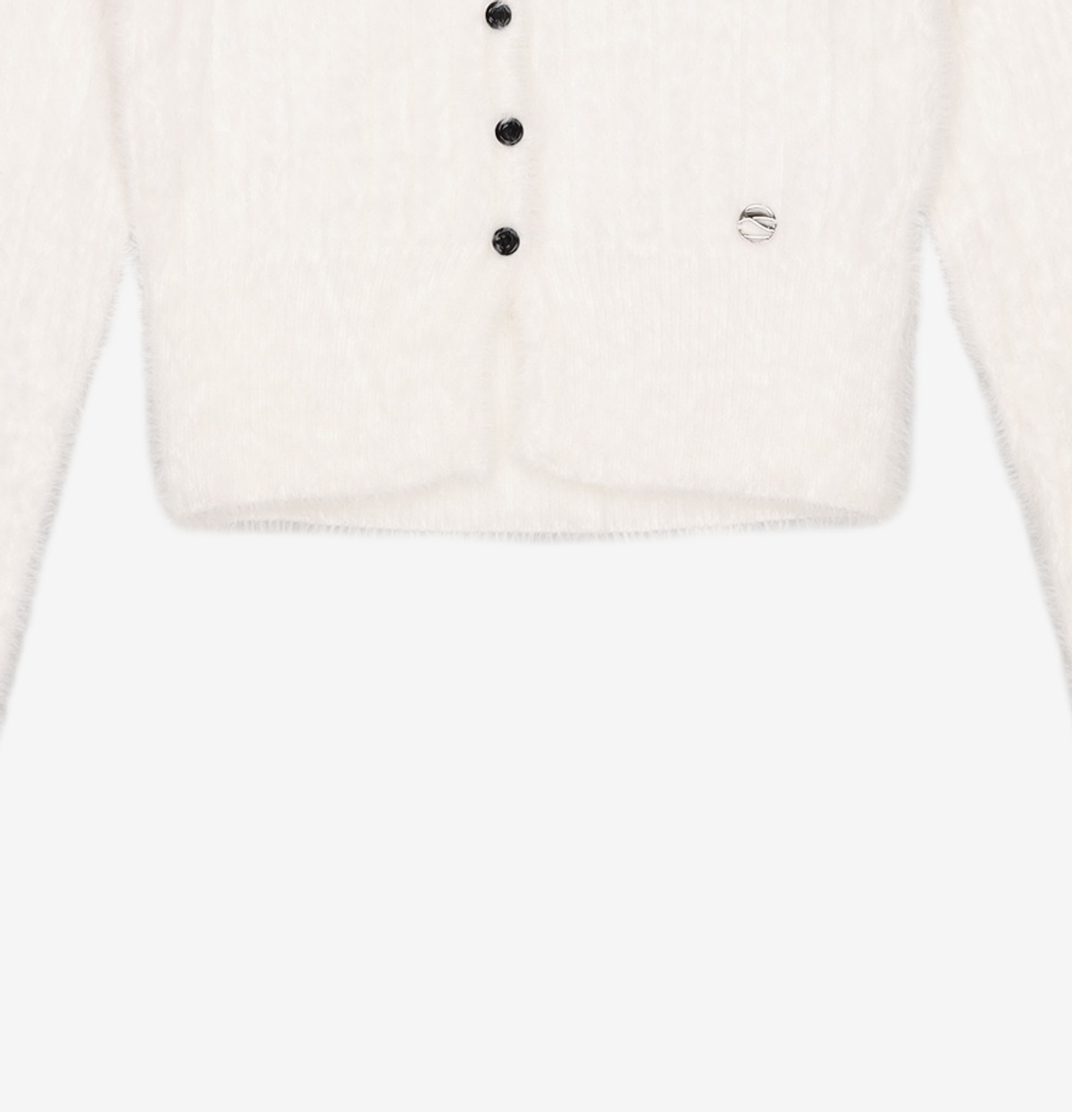 에트몽(ETMON) Fluffy Scarf Knit Cardigan, Ivory FREE