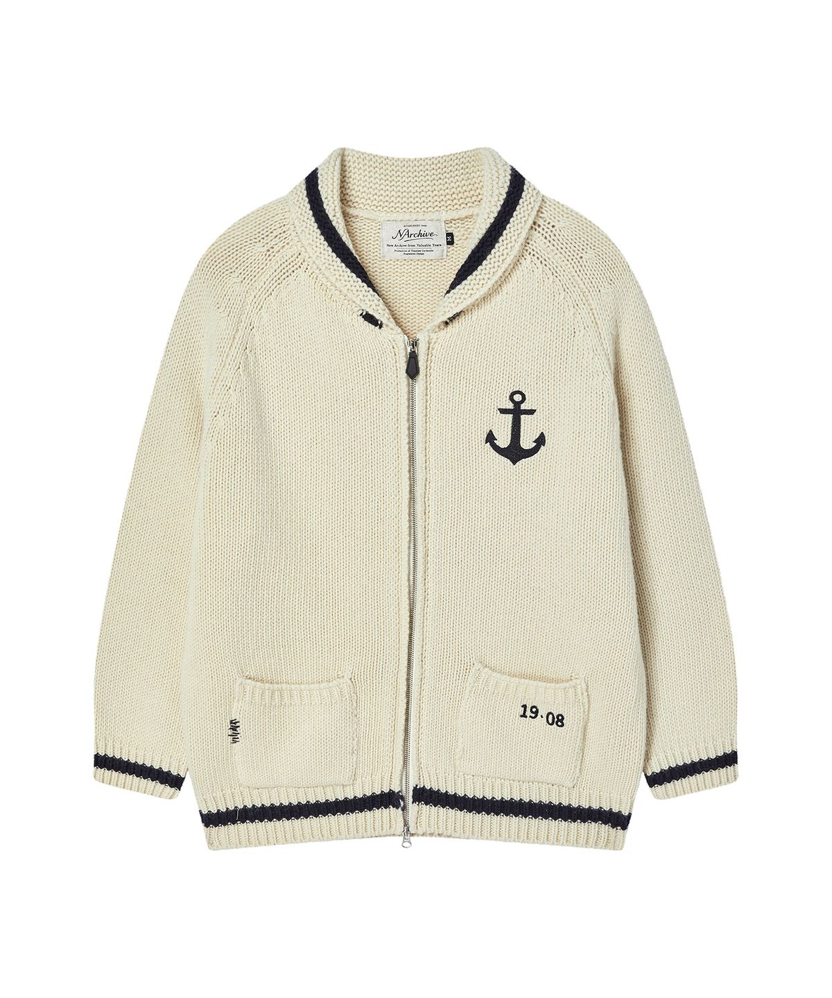 비욘드클로젯(BEYOND CLOSET) [COLLECTION LINE] 울 블렌드 마린 집업 니트 아이보리