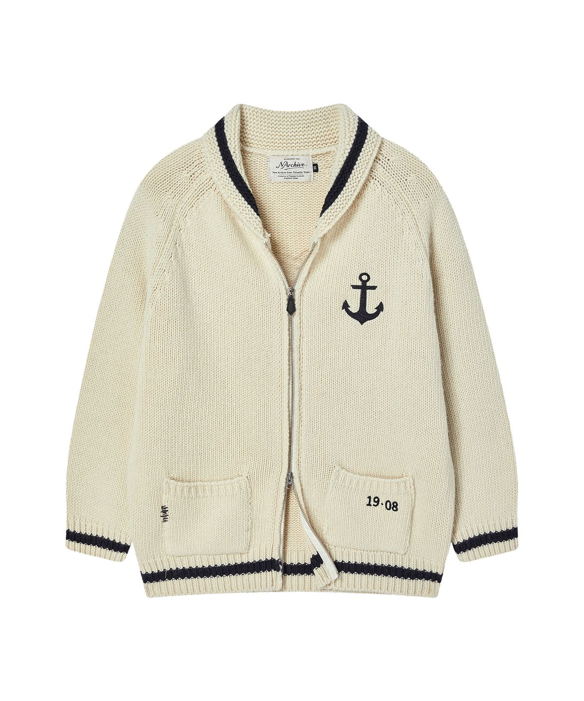 비욘드클로젯(BEYOND CLOSET) [COLLECTION LINE] 울 블렌드 마린 집업 니트 아이보리
