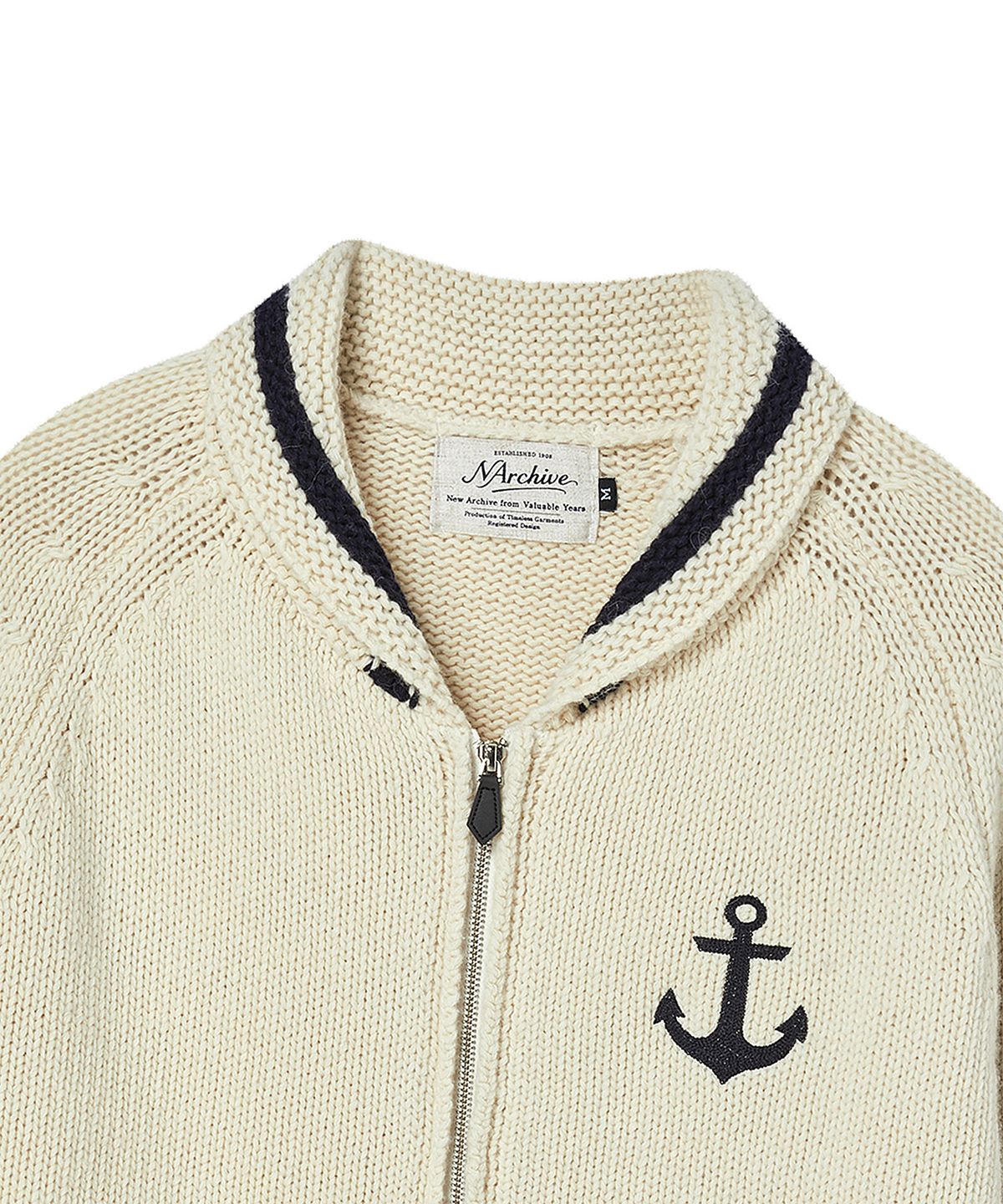 비욘드클로젯(BEYOND CLOSET) [COLLECTION LINE] 울 블렌드 마린 집업 니트 아이보리