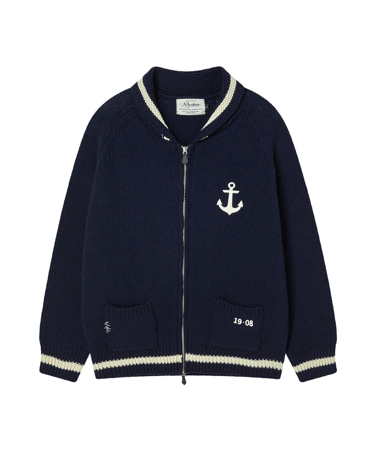 비욘드클로젯(BEYOND CLOSET) [COLLECTION LINE] 울 블렌드 마린 집업 니트 네이비