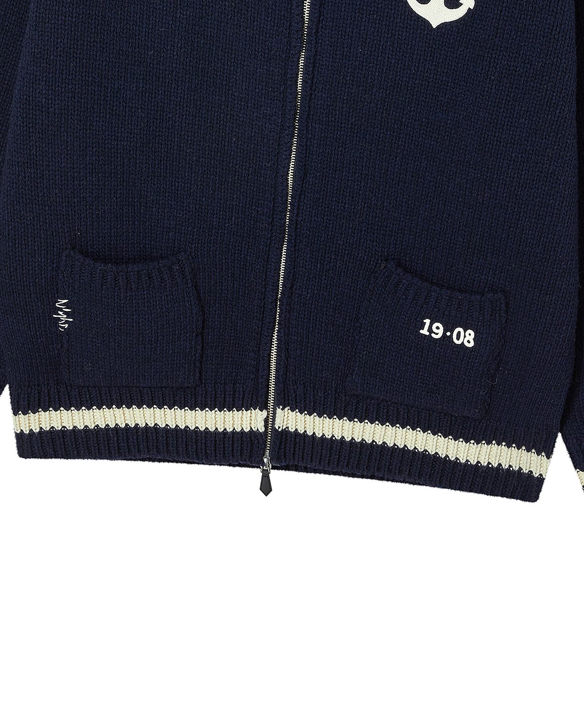 비욘드클로젯(BEYOND CLOSET) [COLLECTION LINE] 울 블렌드 마린 집업 니트 네이비