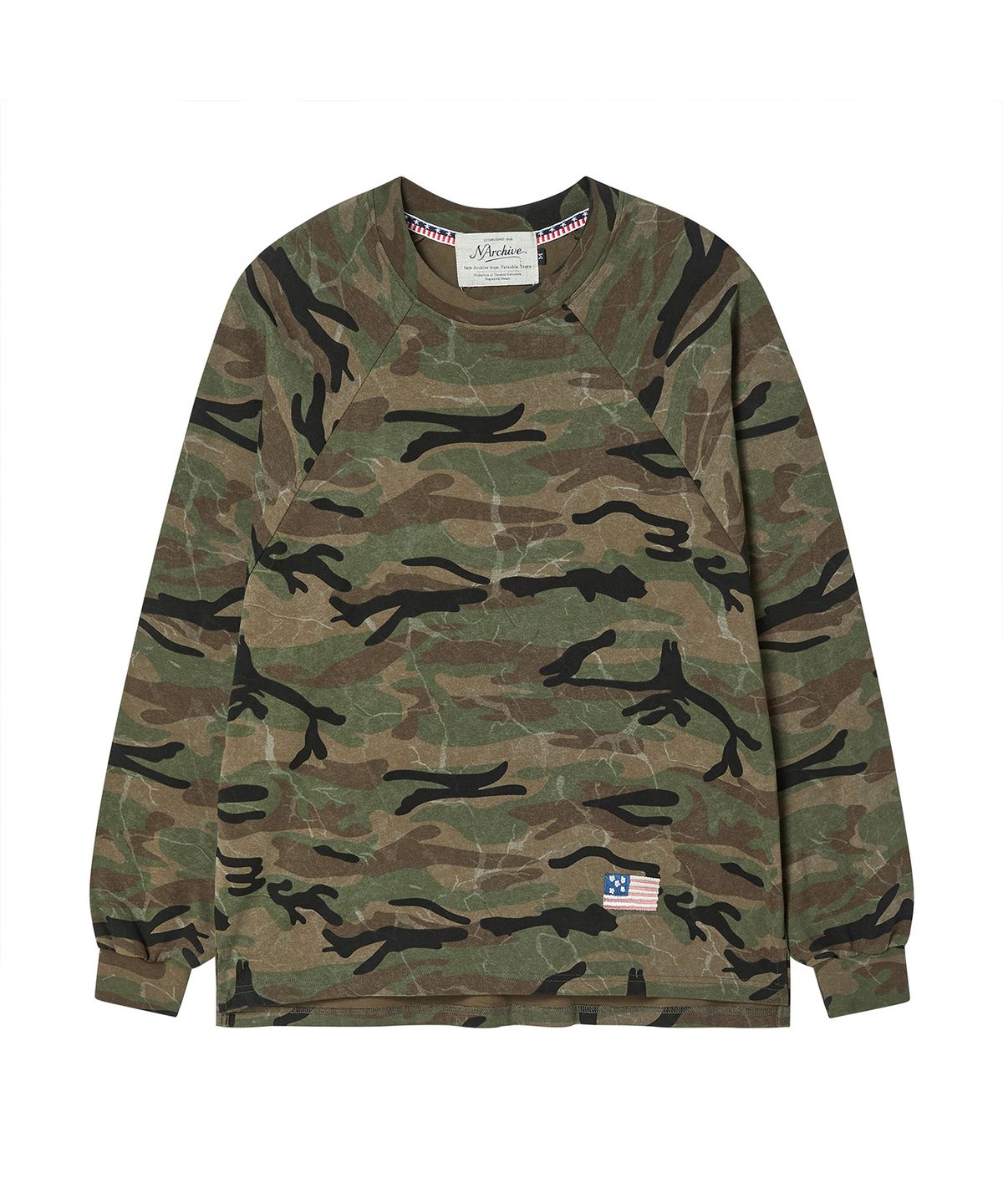 비욘드클로젯(BEYOND CLOSET) [COLLECTION LINE] 헤비 워시드 밀리터리 롱 슬리브 티 카모