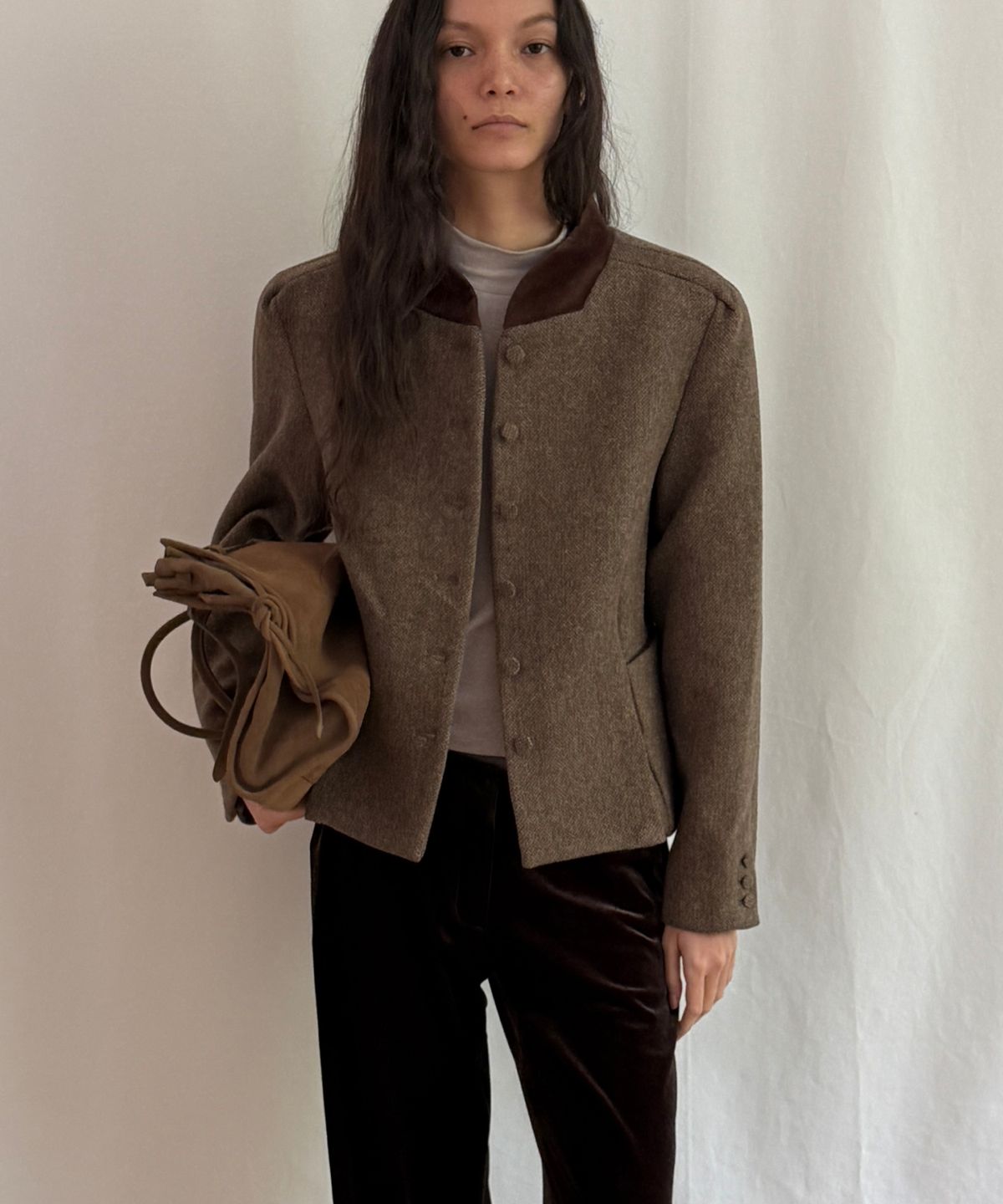 엘무드 우먼(LMOOD WOMEN) ALIX Wool Tweed Short Jacket Brown