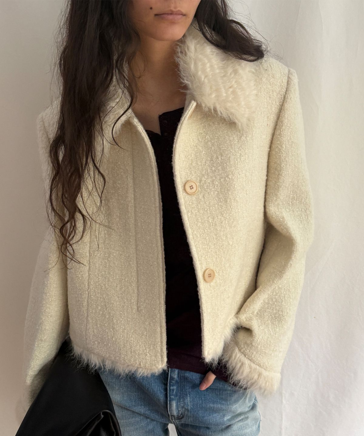 엘무드 우먼(LMOOD WOMEN) VALENTINA Wool-Fur Combo Jacket Vanilla Cream