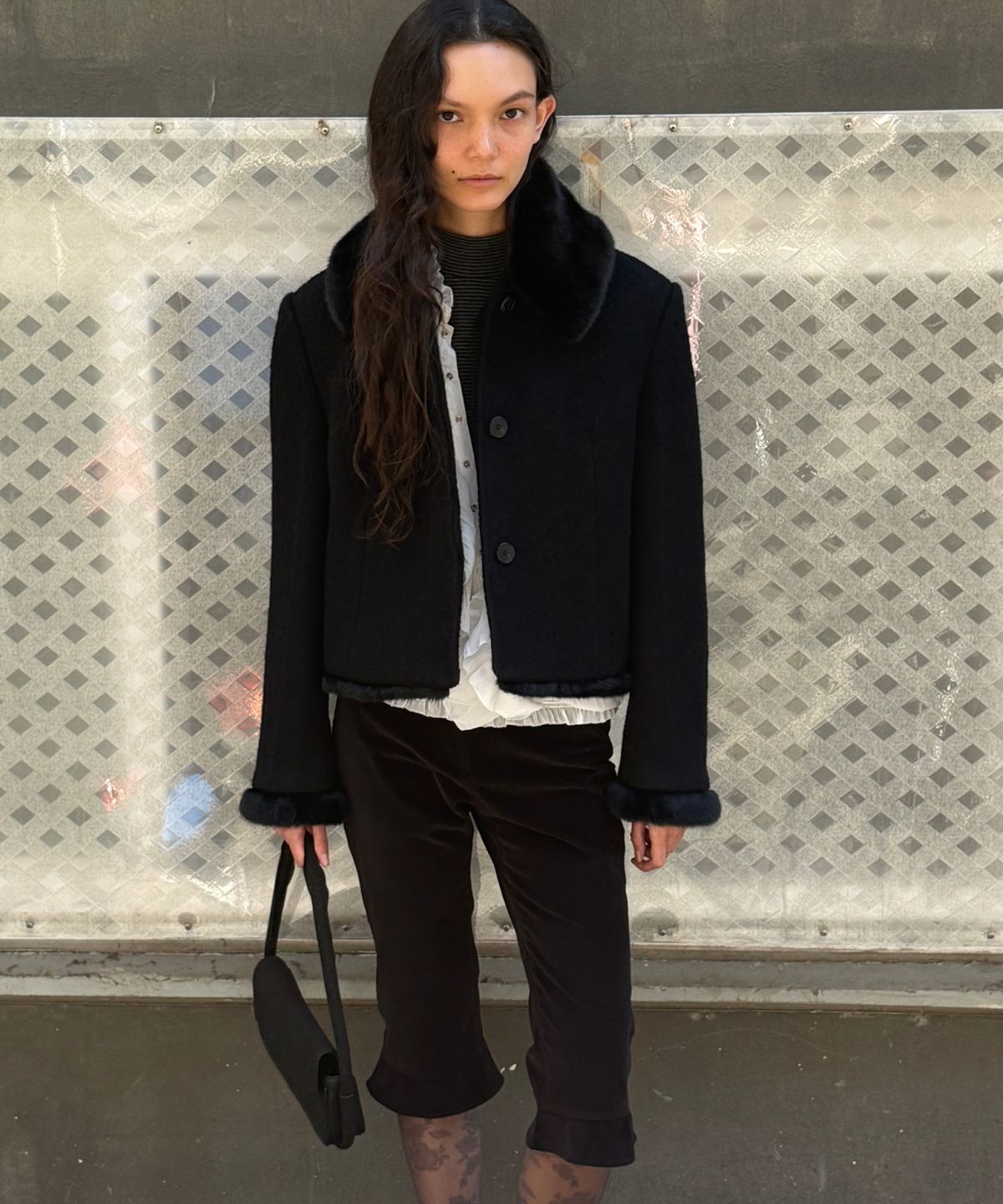 엘무드 우먼(LMOOD WOMEN) VALENTINA Wool-Fur Combo Jacket Black