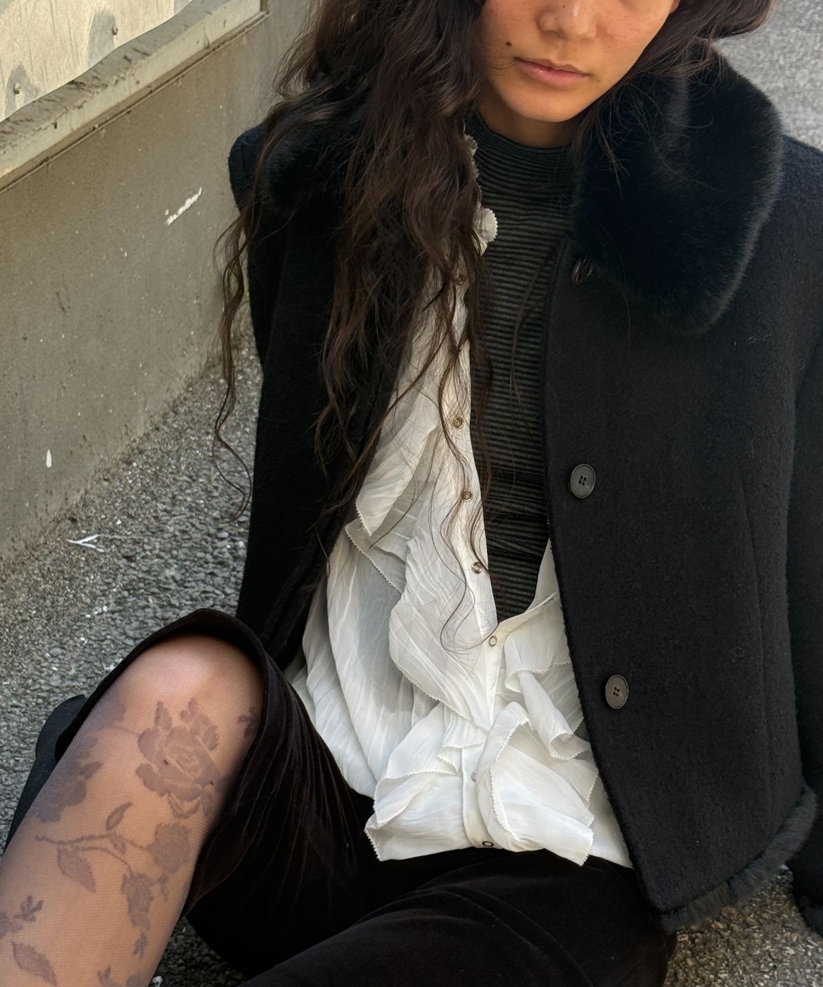 엘무드 우먼(LMOOD WOMEN) VALENTINA Wool-Fur Combo Jacket Black