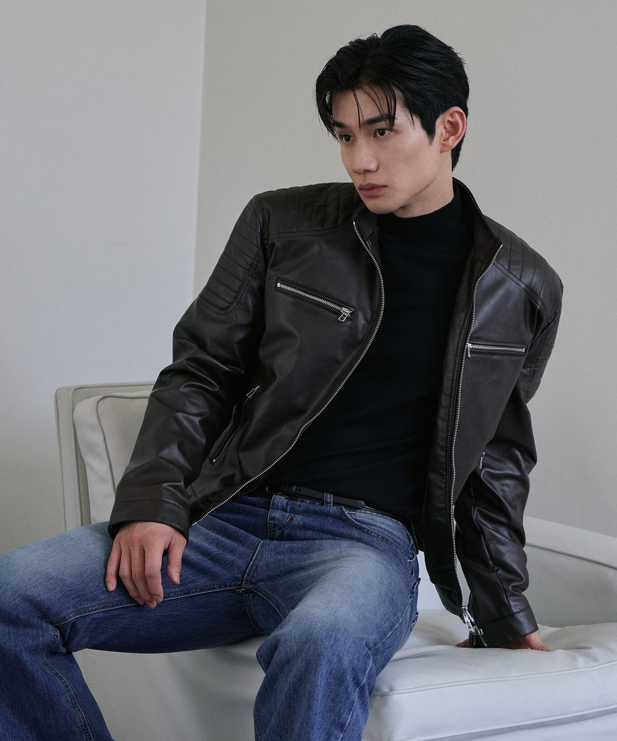 로랑서울(LAURANTSEOUL) Biker patch crop leather jacket(Brown)