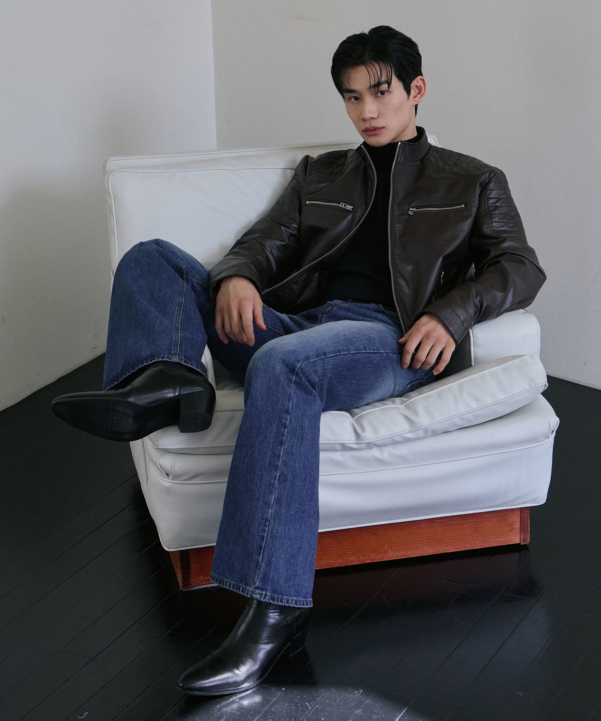 로랑서울(LAURANTSEOUL) Biker patch crop leather jacket(Brown)