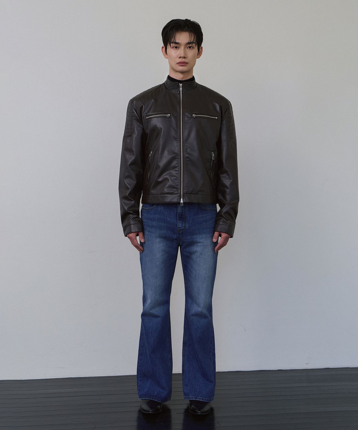 로랑서울(LAURANTSEOUL) Biker patch crop leather jacket(Brown)
