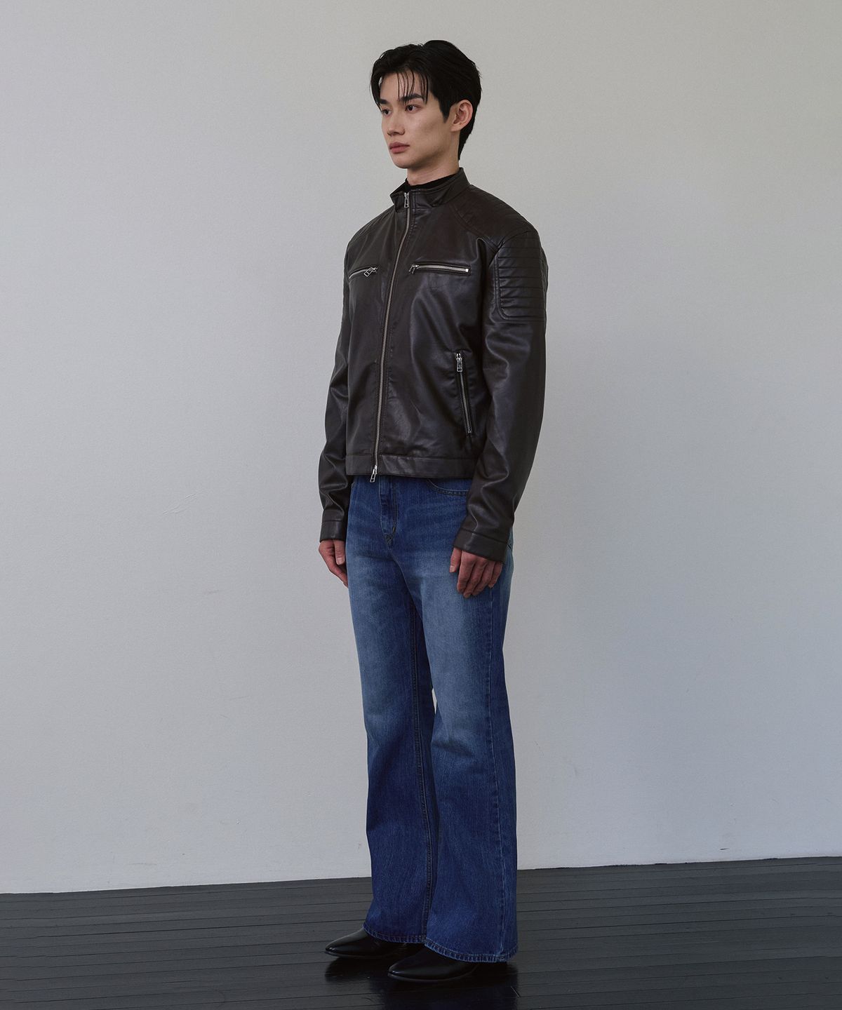 로랑서울(LAURANTSEOUL) Biker patch crop leather jacket(Brown)