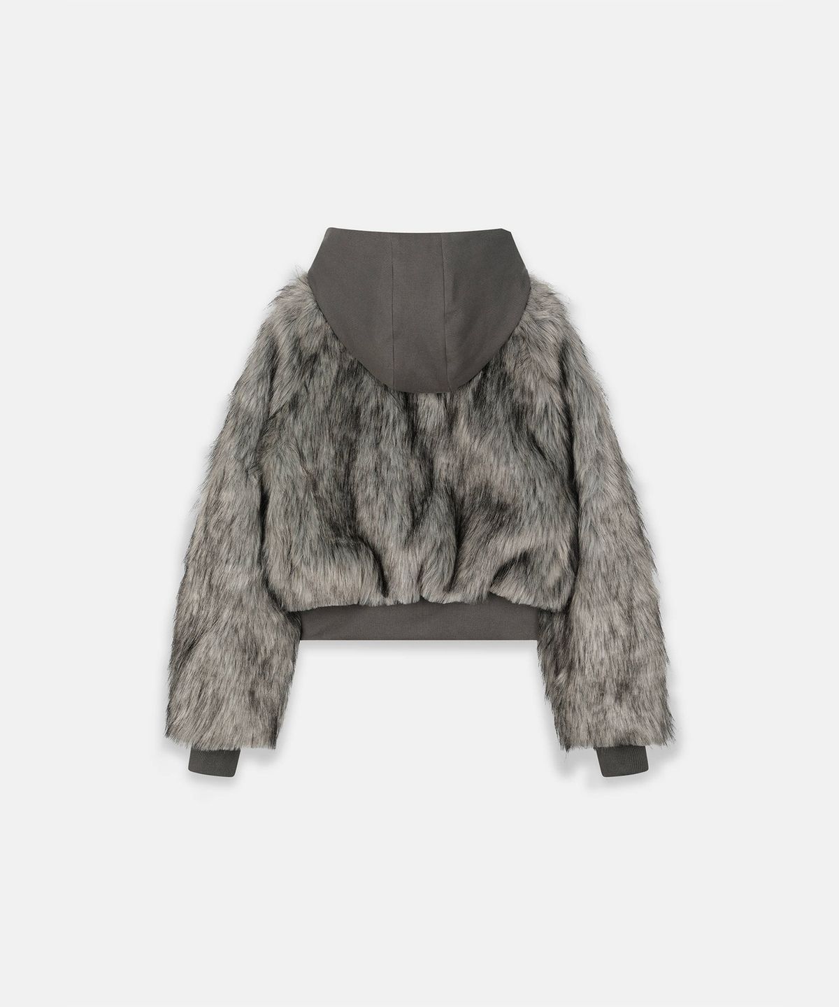 나체(NACHE) HOODIE CROP FAUX FUR JACKET GRAY