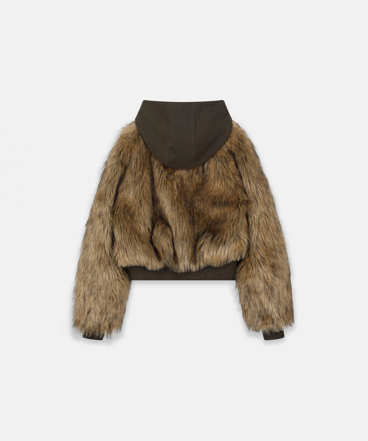 나체(NACHE) HOODIE CROP FAUX FUR JACKET KHAKI BROWN