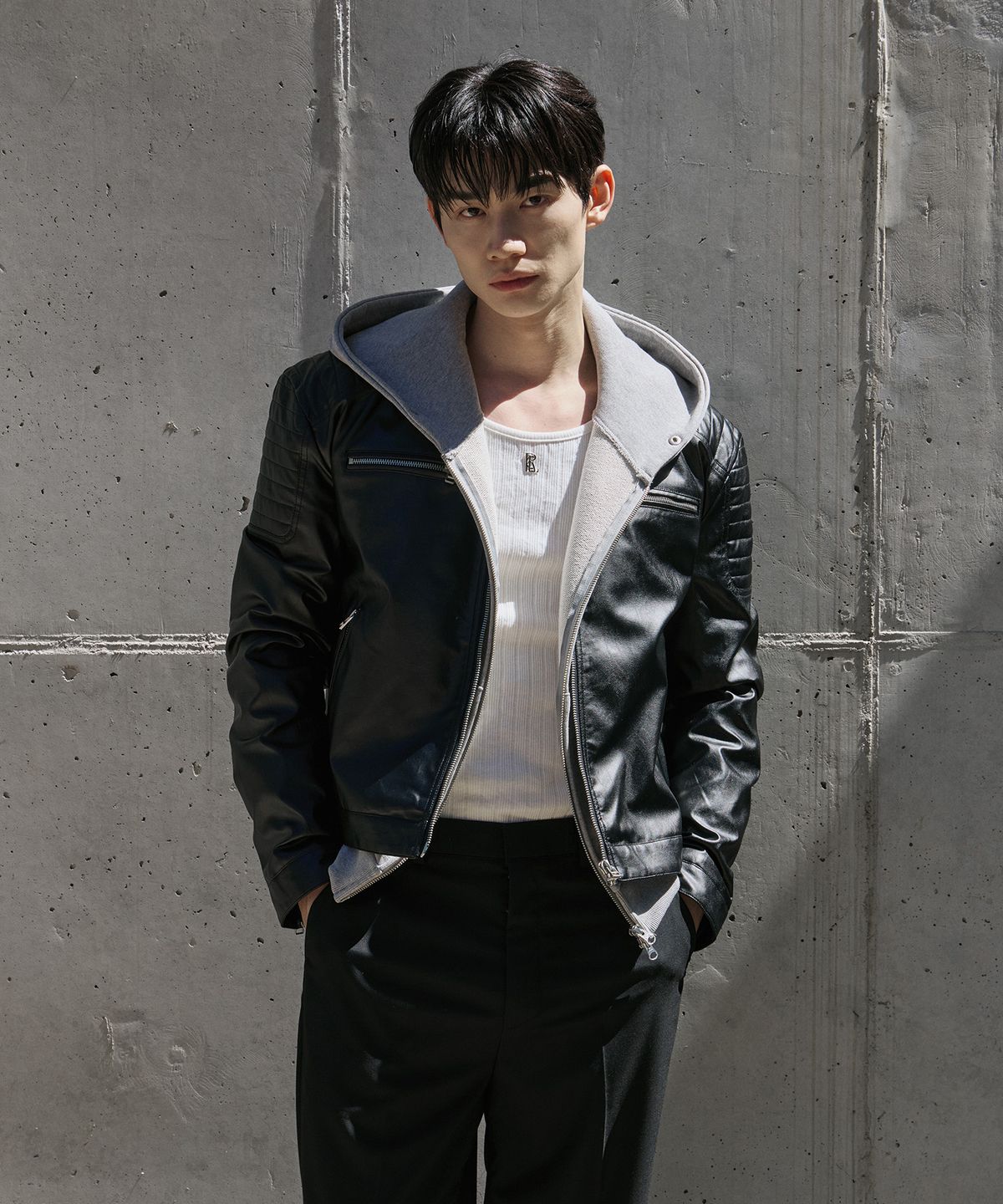 로랑서울(LAURANTSEOUL) Biker patch crop leather jacket(Black)