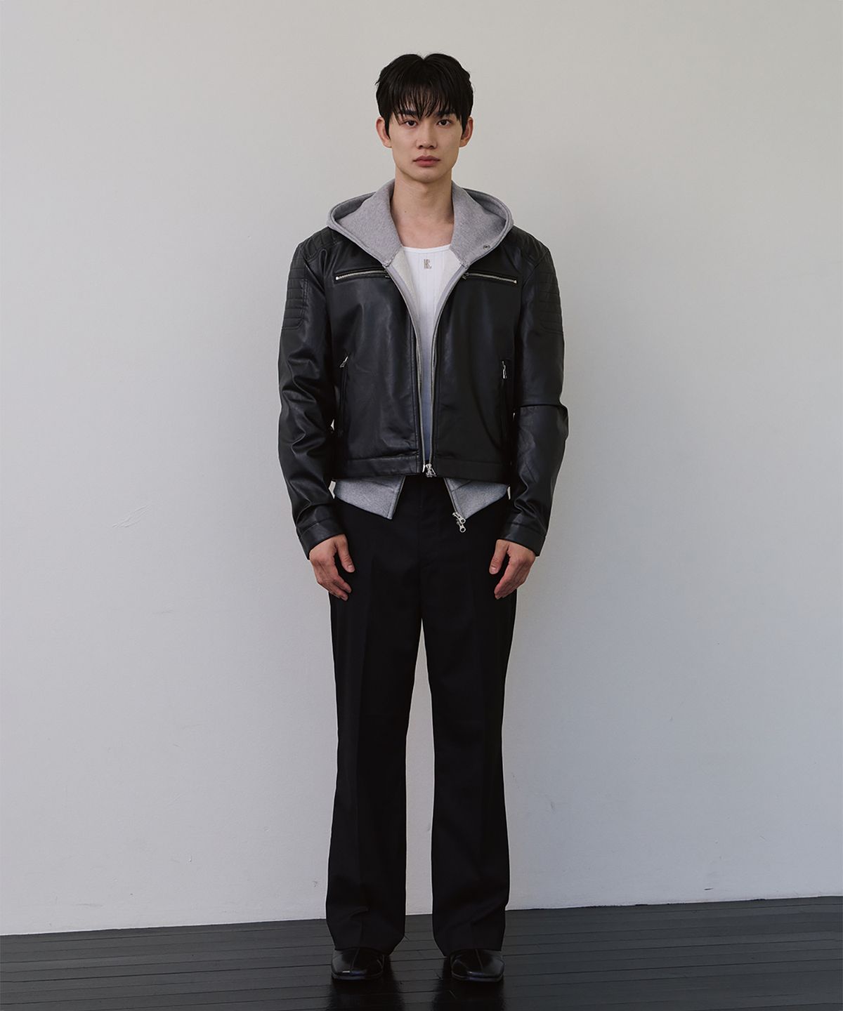 로랑서울(LAURANTSEOUL) Biker patch crop leather jacket(Black)