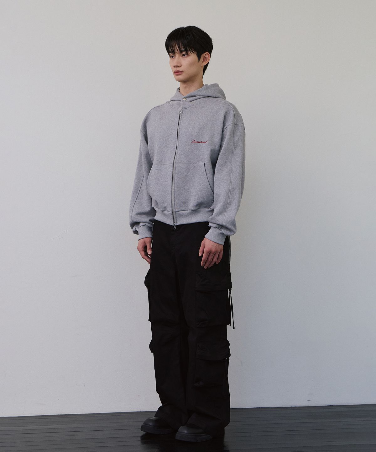 로랑서울(LAURANTSEOUL) Structured paneled Crop hood zip up (Gray)