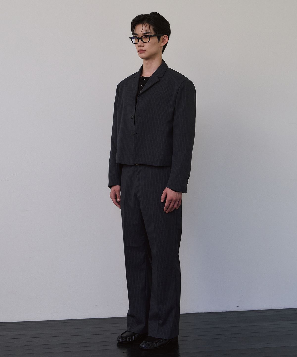 로랑서울(LAURANTSEOUL) Tailored crop blazer jacket(Graystripe)