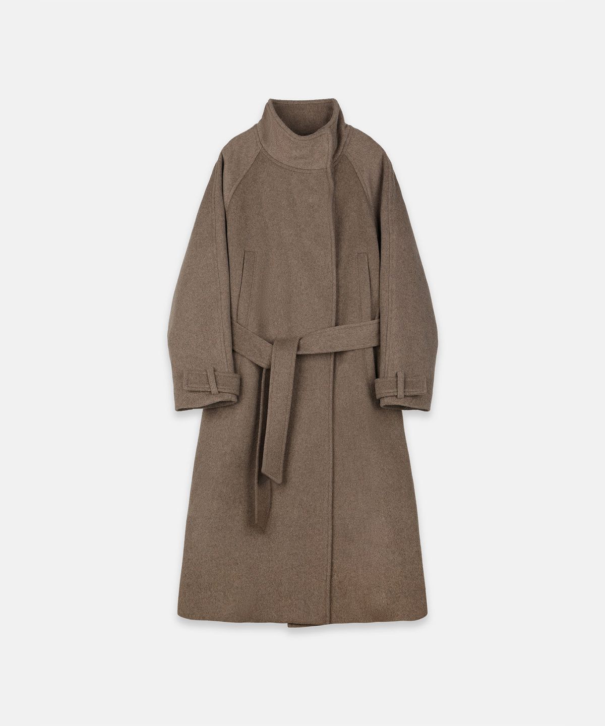 나체(NACHE) ASYMMETRIC ZIP WOOL LONG COAT BROWN
