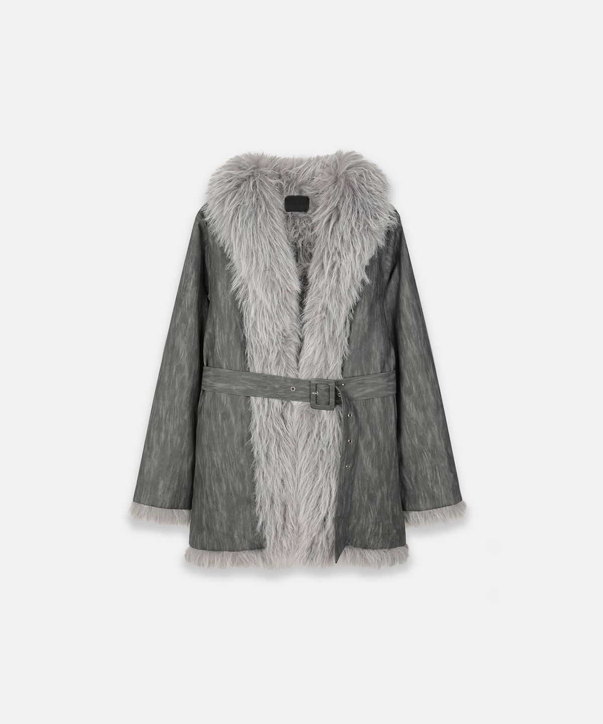 나체(NACHE) REVERSIBLE FAUX FUR LEATHER COAT STONE GRAY