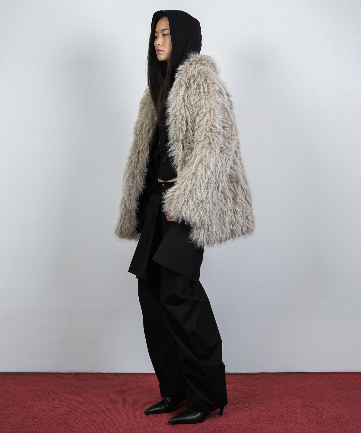 나체(NACHE) REVERSIBLE FAUX FUR LEATHER COAT BLACK