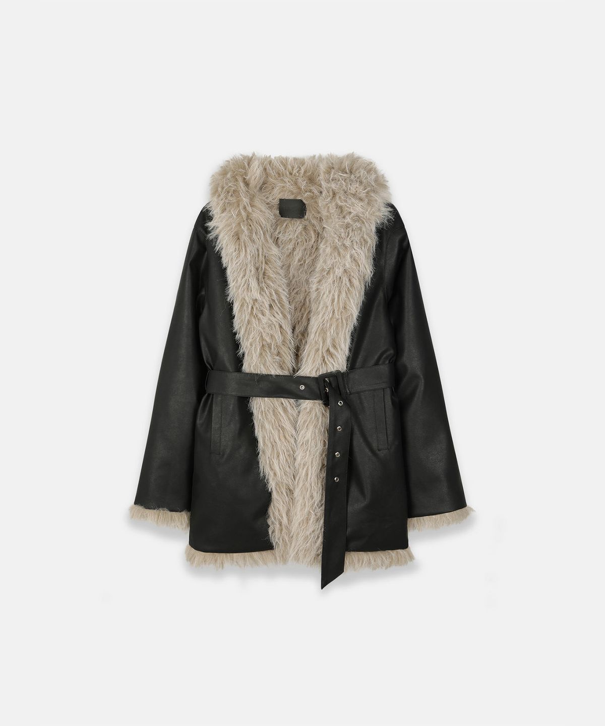 나체(NACHE) REVERSIBLE FAUX FUR LEATHER COAT BLACK
