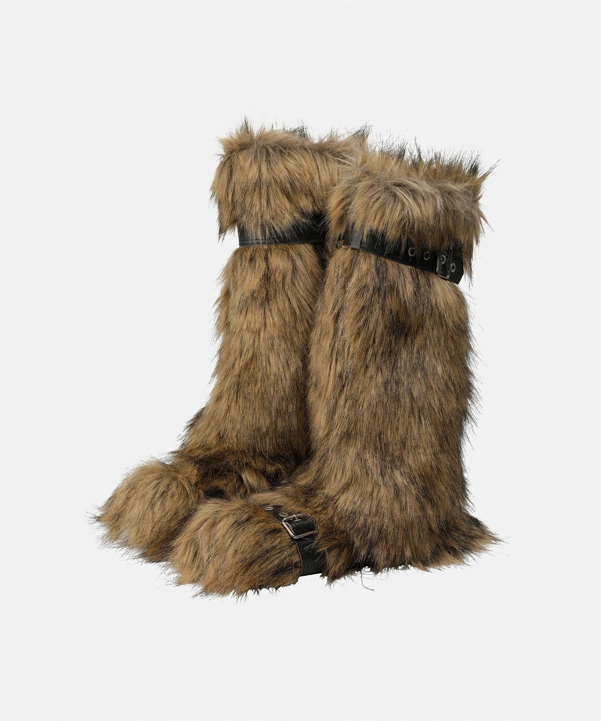 나체(NACHE) DETACHABLE BELT FAUX FUR BOOTS BROWN