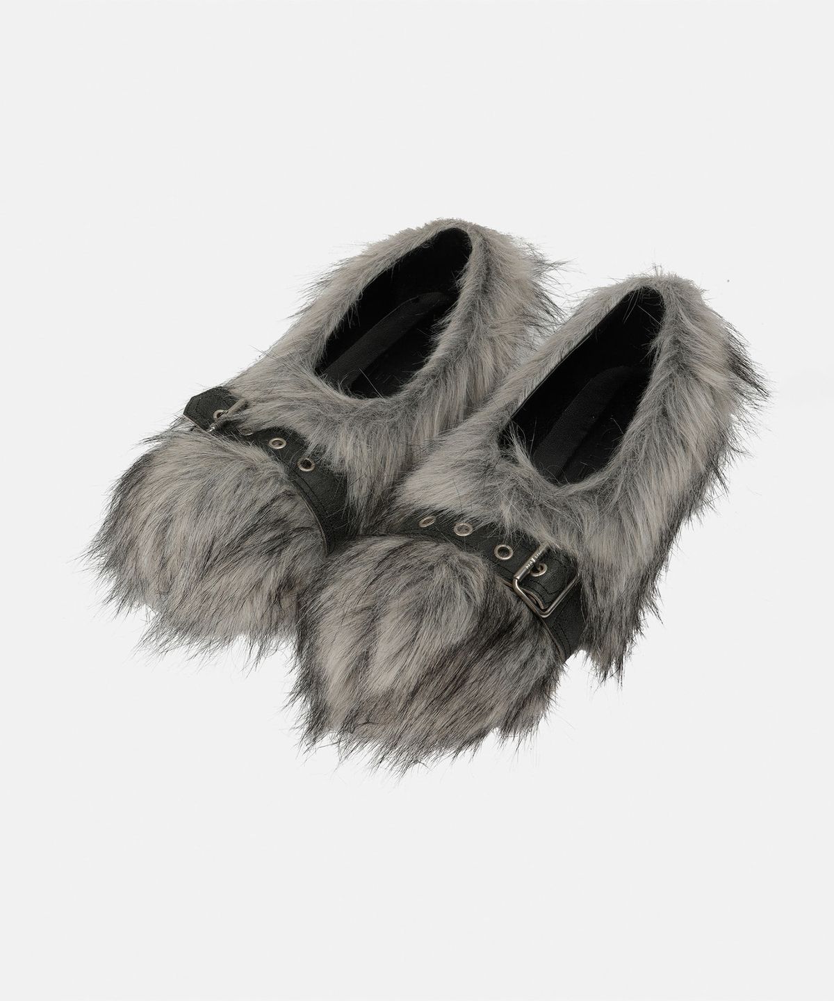 나체(NACHE) DETACHABLE BELT FAUX FUR BOOTS GRAY