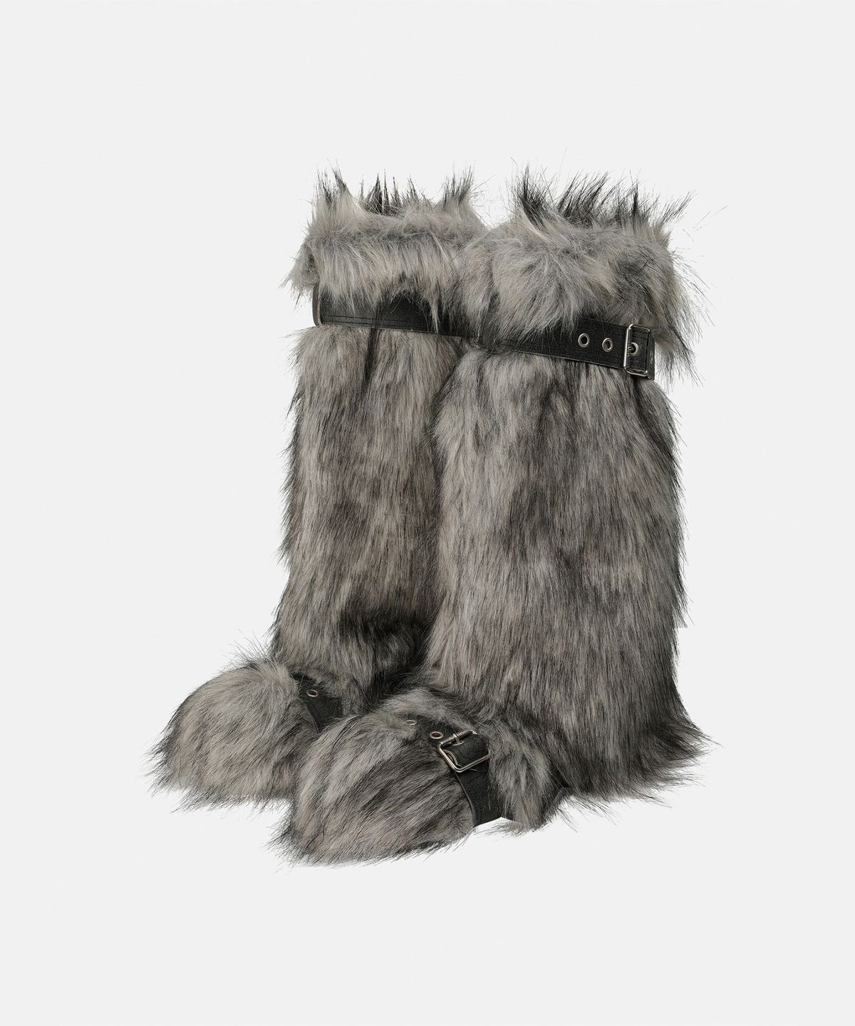 나체(NACHE) DETACHABLE BELT FAUX FUR BOOTS GRAY
