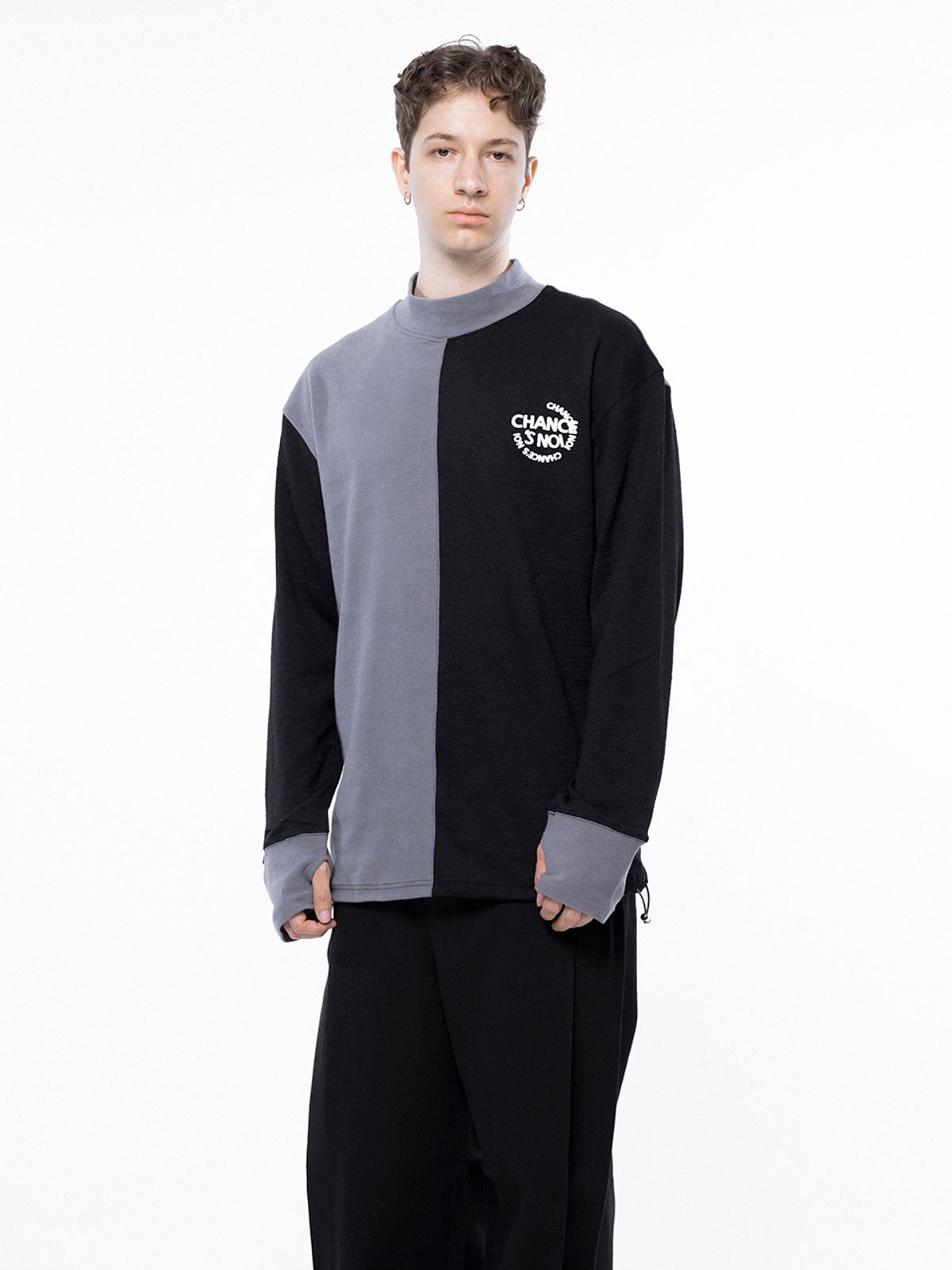 챈세스노이(CHANCE'S NOI) 써컬 울 하프 폴라넥 핑거워머 스웨트셔츠(4color)/M243MT04