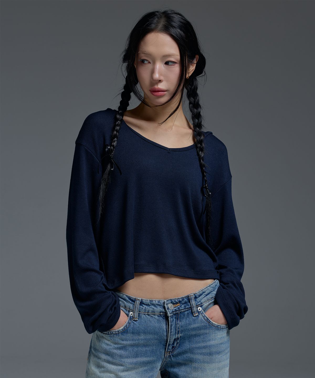 레디(RED.2) 크롭후드 네이비