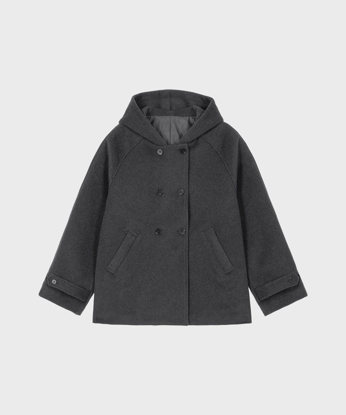 알키알카(ALKI ALKA) Hooded Half Coat (Charcoal)_ALKAS01534