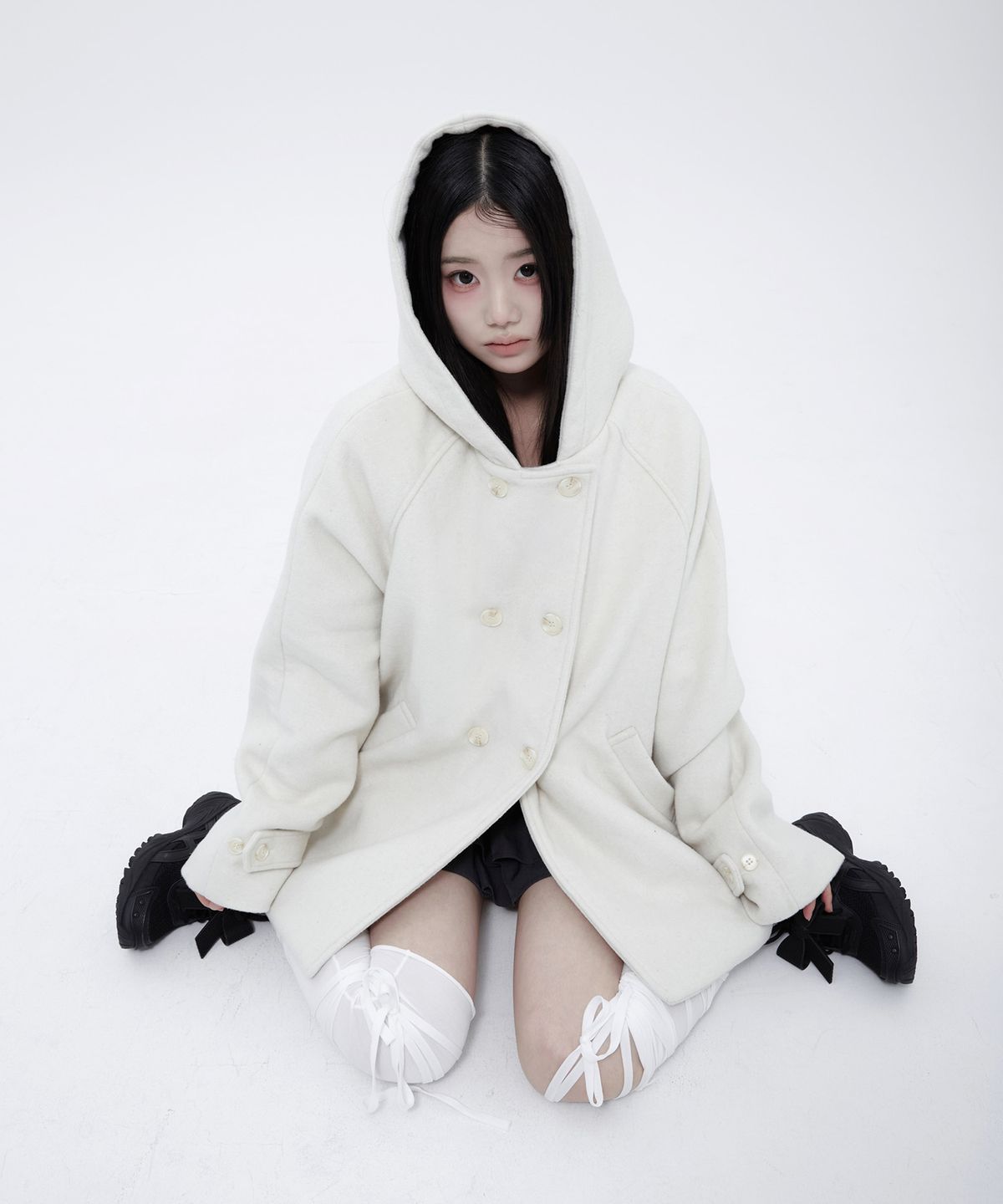알키알카(ALKI ALKA) Hooded Half Coat (Ivory)_ALKAS01533
