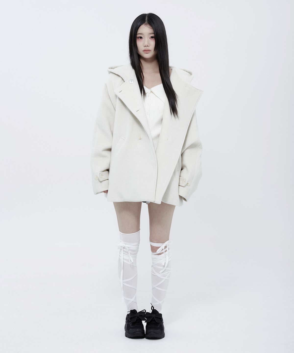 알키알카(ALKI ALKA) Hooded Half Coat (Ivory)_ALKAS01533