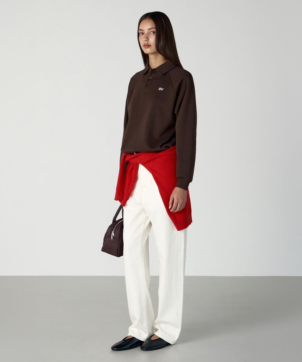 아웃도어 보이스(OUTDOOR VOICES) OV LOGO POLO SWEATSHIRT (BROWN)