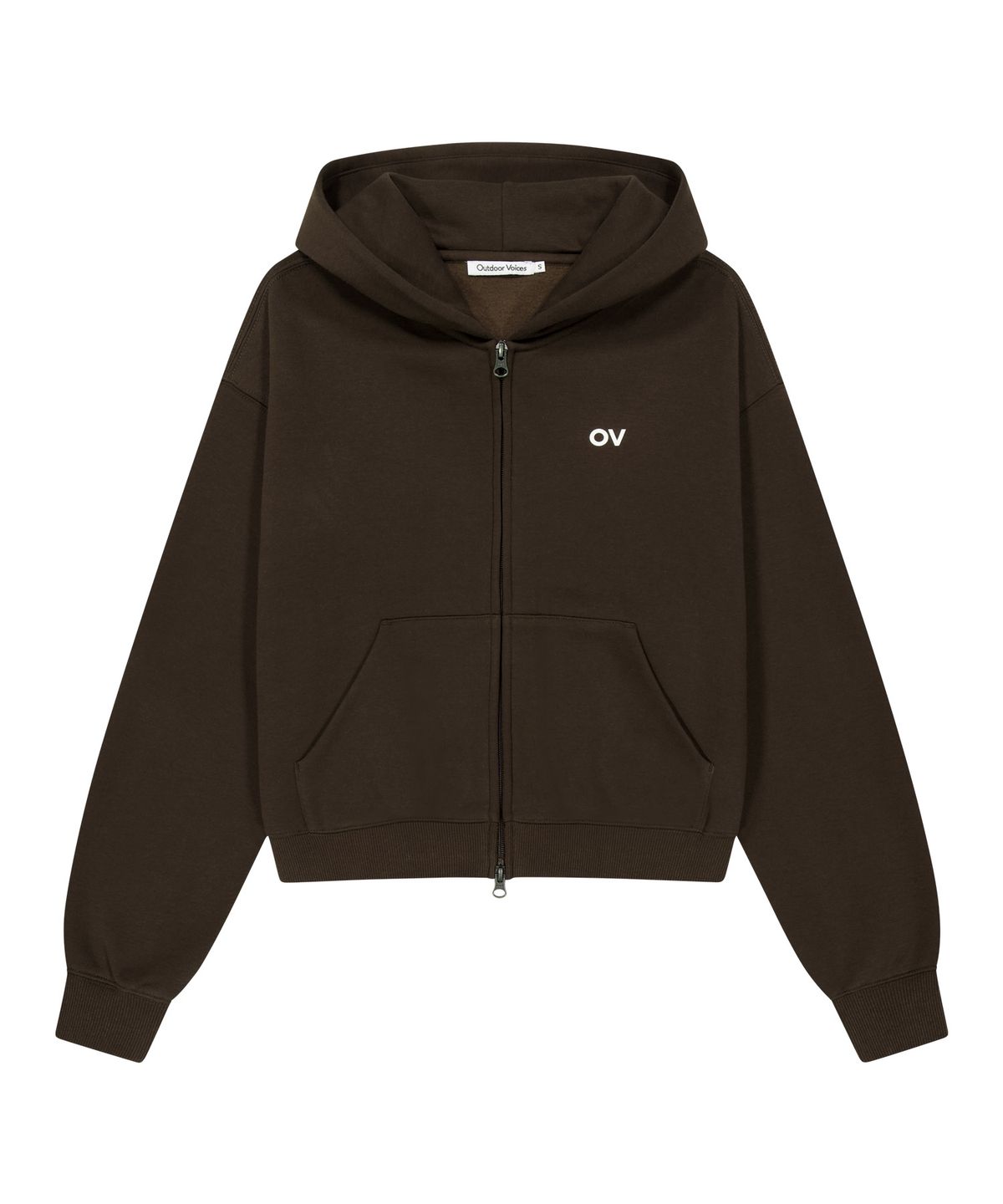 아웃도어 보이스(OUTDOOR VOICES) (W)OV LOGO CROP ZIP UP SWEAT HOODIE (BROWN)