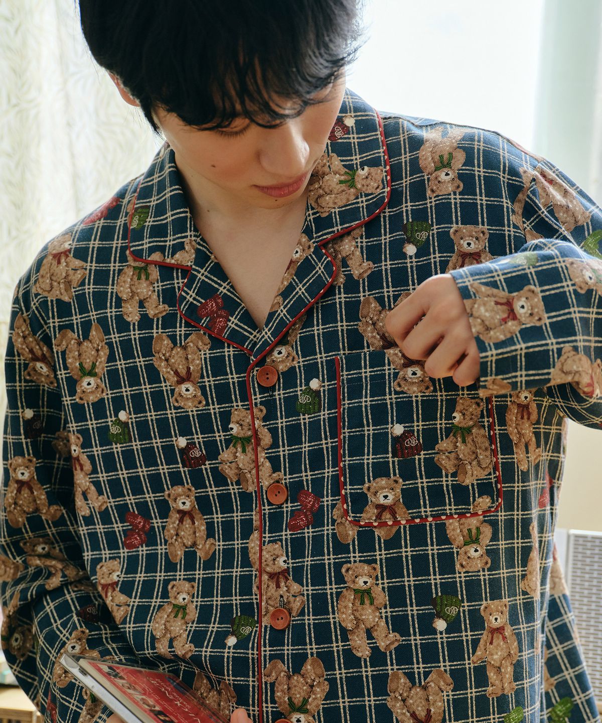 울랄라파자마(ULLALA PAJAMAS) 포근베어 긴팔 남성페어 딥블루 (21수)